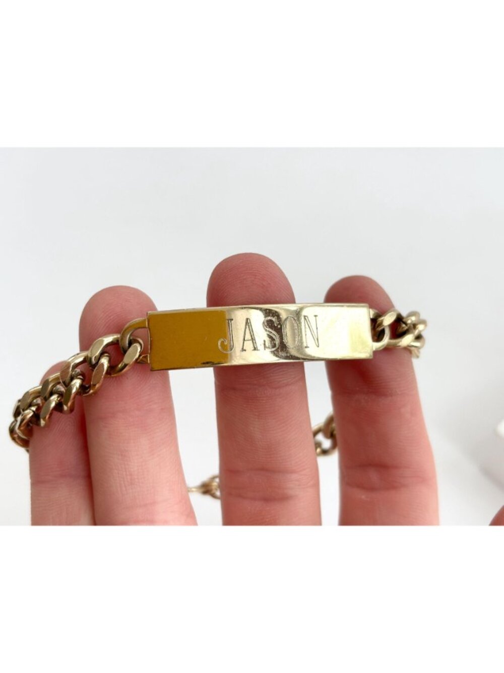 Chainlink Chunky "Jason" Carved Vintage 80's Style Panel Bracelet - Picture 13 of 14